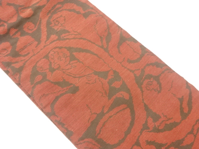 JAPANESE NAGOYA OBI / TSUMUGI / WOVEN FLOWER ARABESQUE